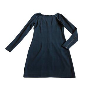 Theory Black Sheath Dress Long Sleeve w/ Zip High Neck Stretch Size 0 Women's